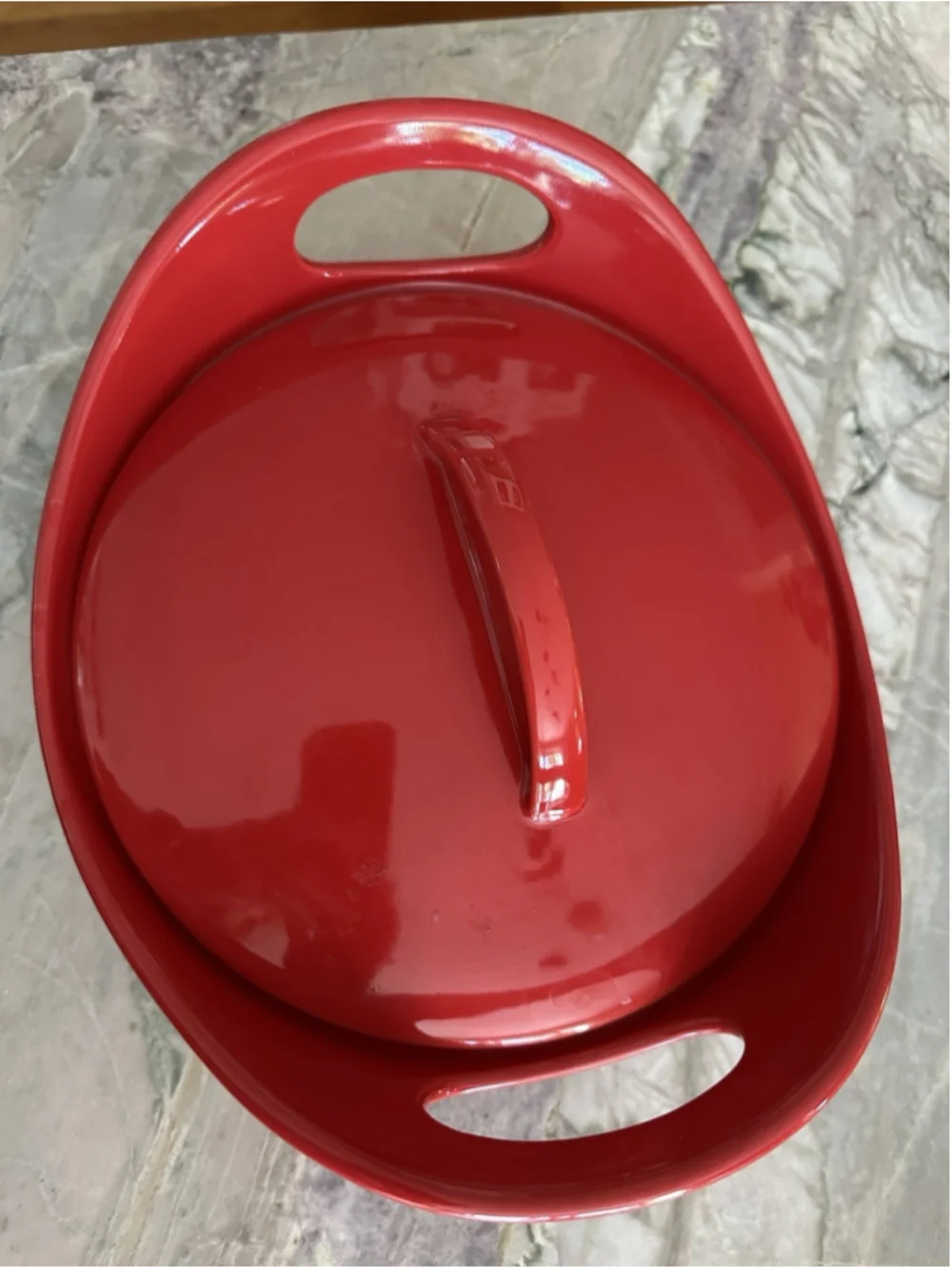 Red Ceramic Casserole Rachael Ray 10”Round Dutch Oven 2.75qt Handle Baking Dish